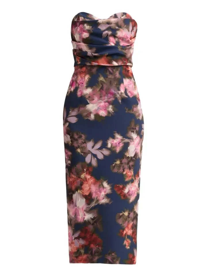 BLACK HALO Women's Leonora Floral Strapless Midi Dress