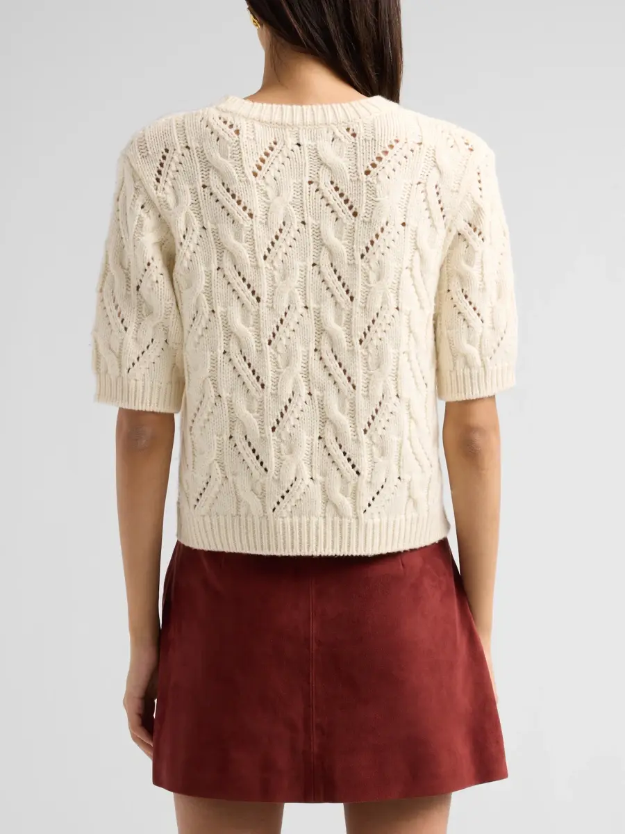 TANYA TAYLOR Women's Baxter Wool Swan Pointelle Sweater | Thumbnail 3