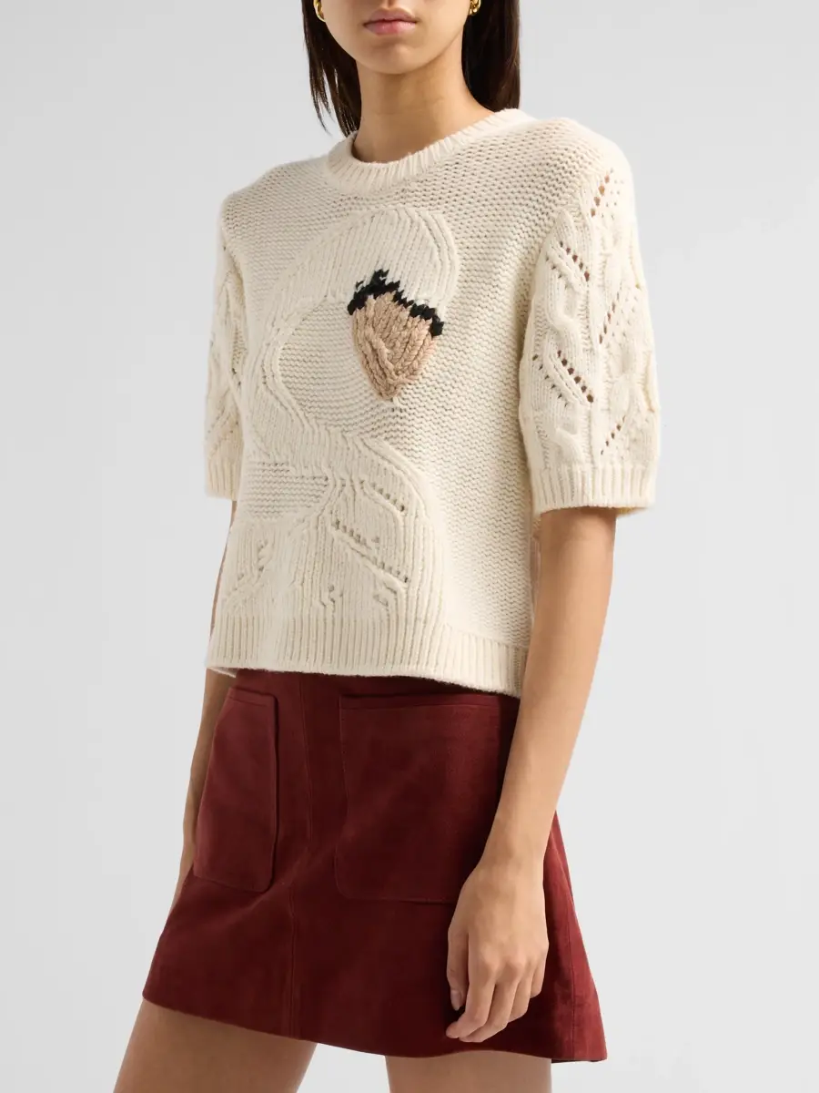 TANYA TAYLOR Women's Baxter Wool Swan Pointelle Sweater | Thumbnail 4