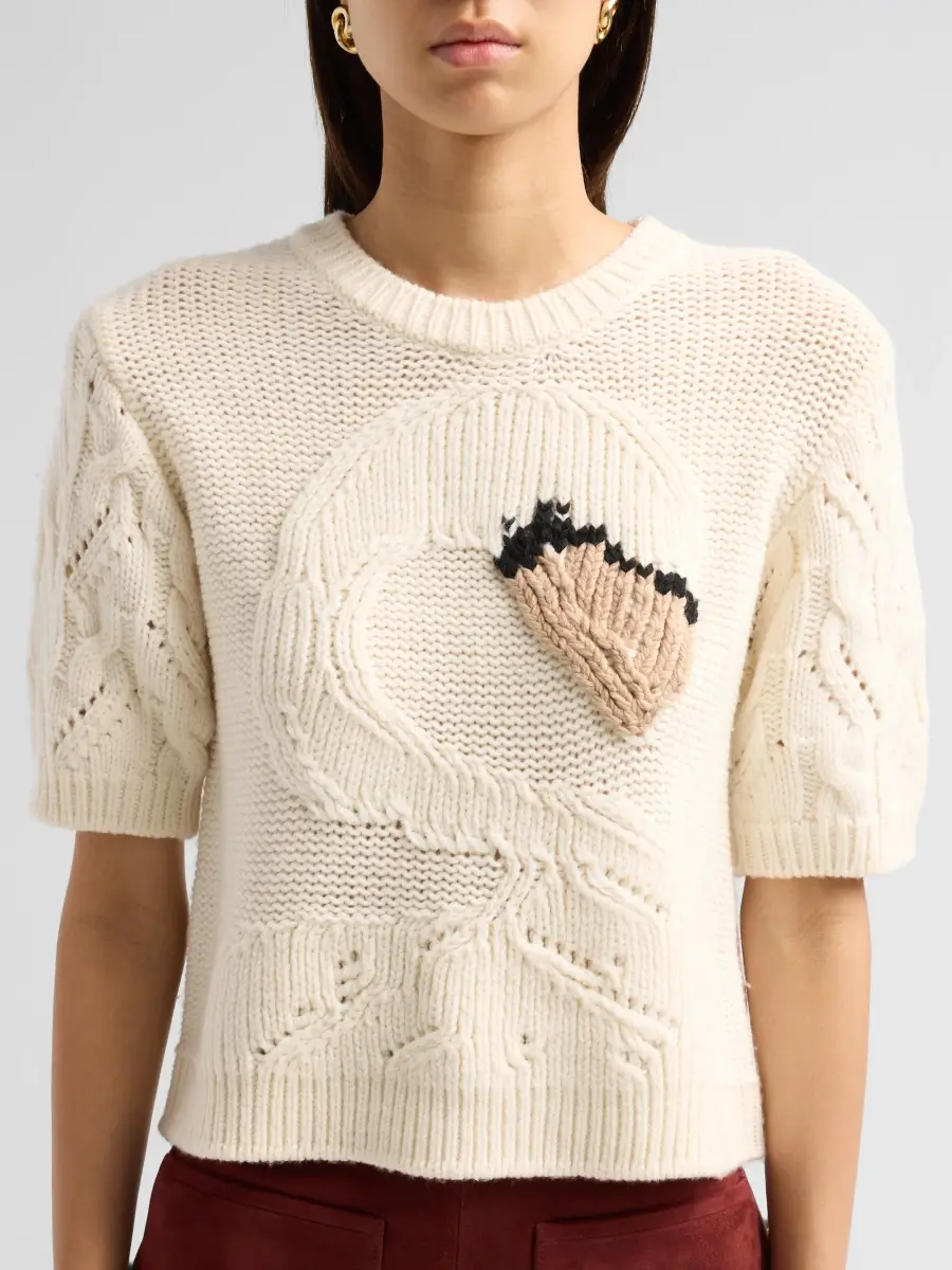 TANYA TAYLOR Women's Baxter Wool Swan Pointelle Sweater | Thumbnail 5