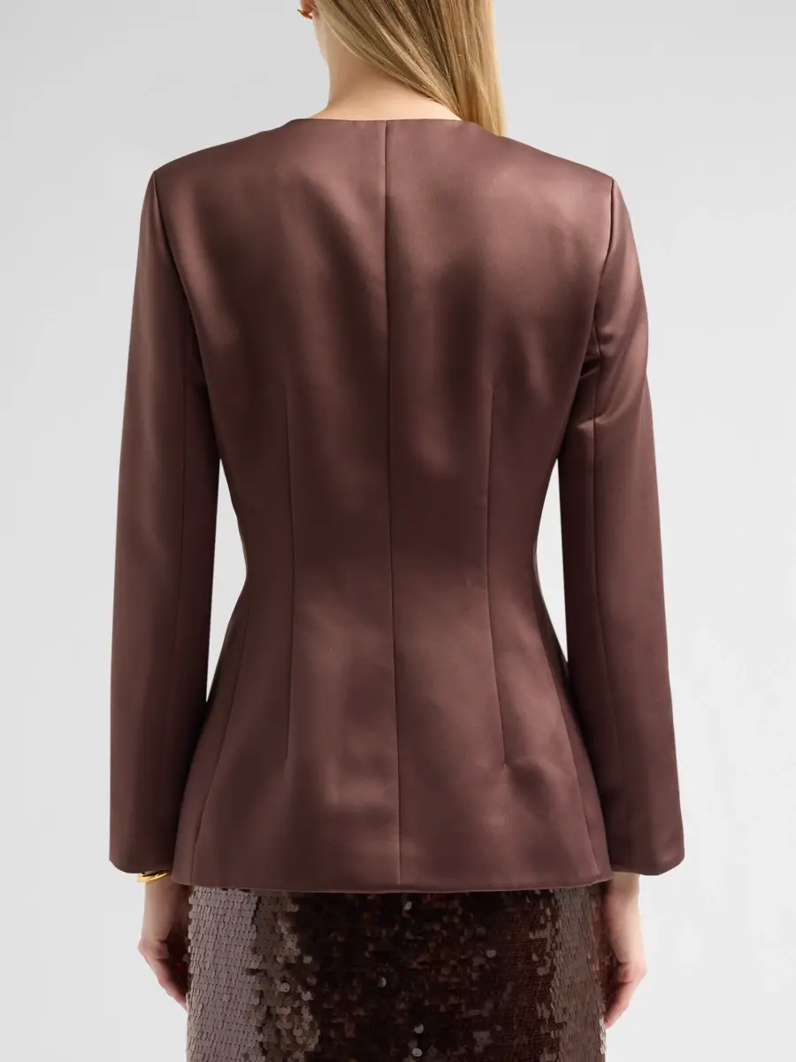 TANYA TAYLOR Women's Heather Satin Collarless Blazer | Thumbnail 3