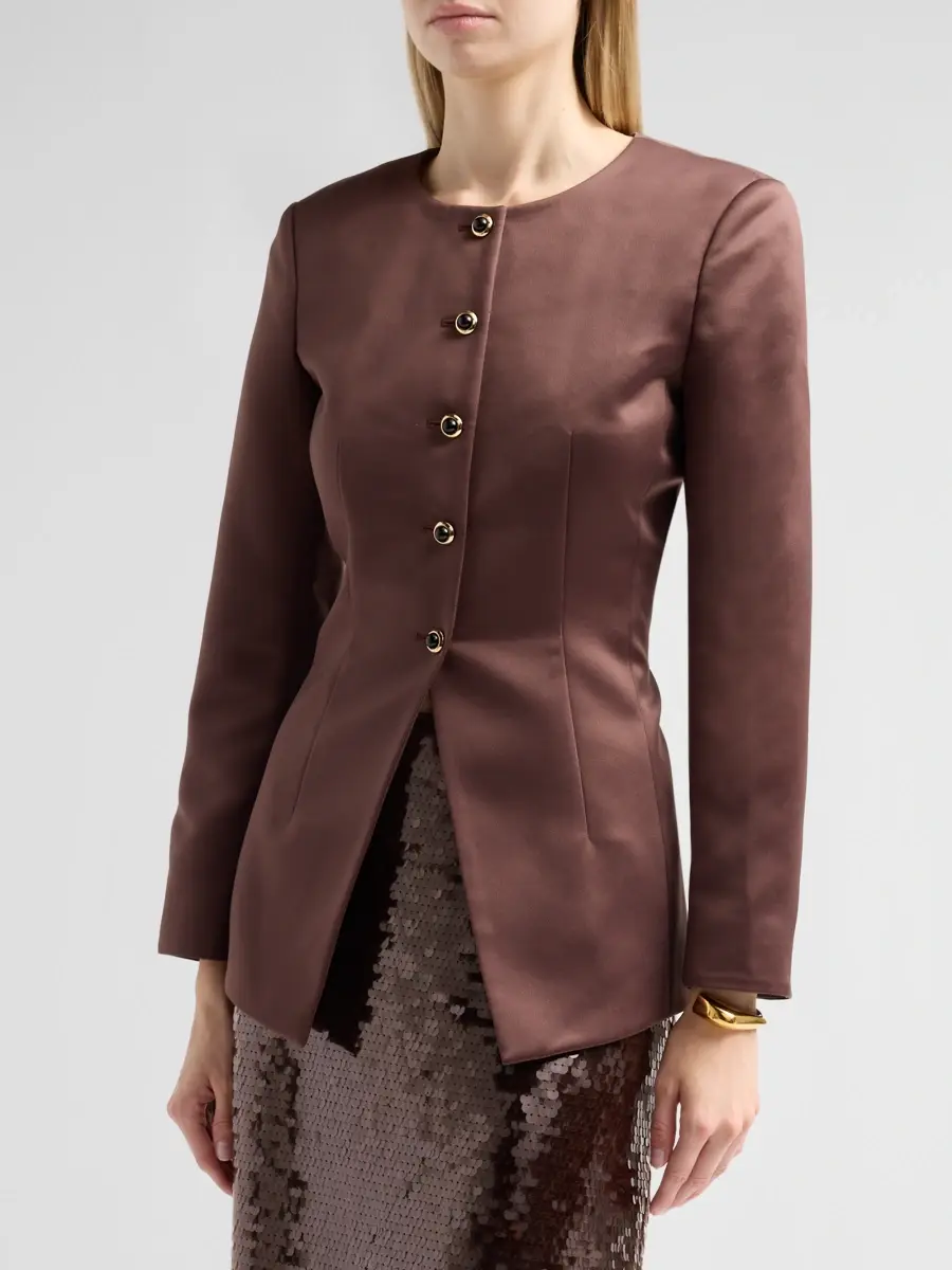 TANYA TAYLOR Women's Heather Satin Collarless Blazer | Thumbnail 4