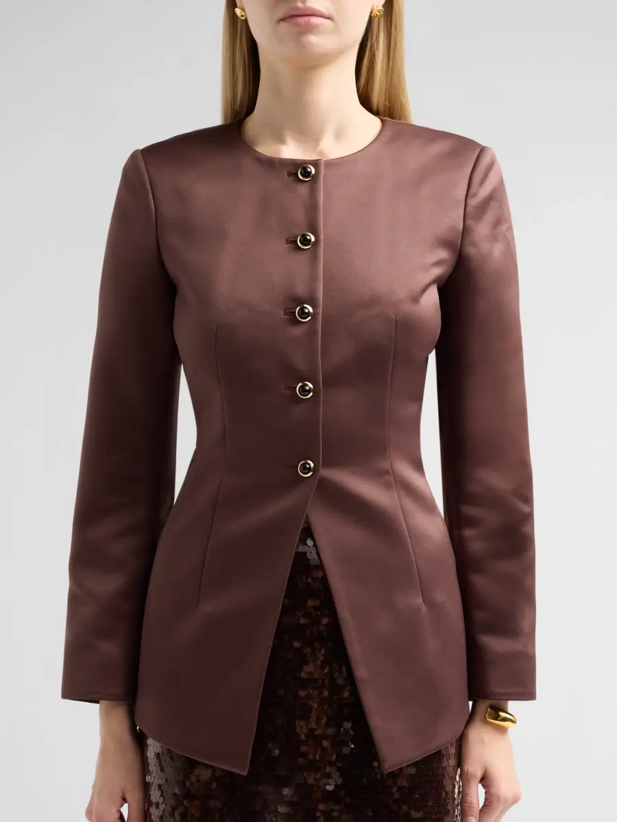 TANYA TAYLOR Women's Heather Satin Collarless Blazer | Thumbnail 5