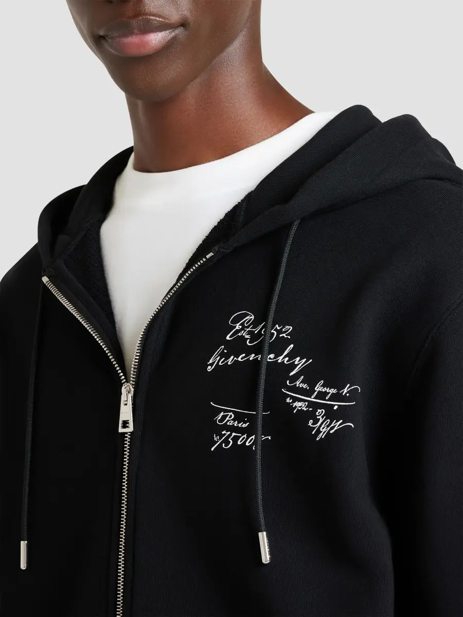 Givenchy Men's Zipped Hoodie in Fleece with Scripty Print - Black | Thumbnail 5