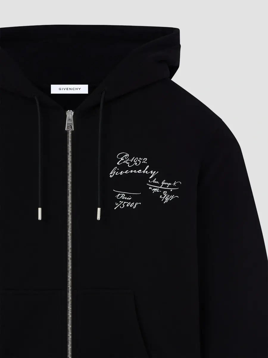 Givenchy Men's Zipped Hoodie in Fleece with Scripty Print - Black | Thumbnail 6