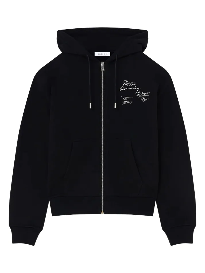 Givenchy Men's Zipped Hoodie in Fleece with Scripty Print - Black