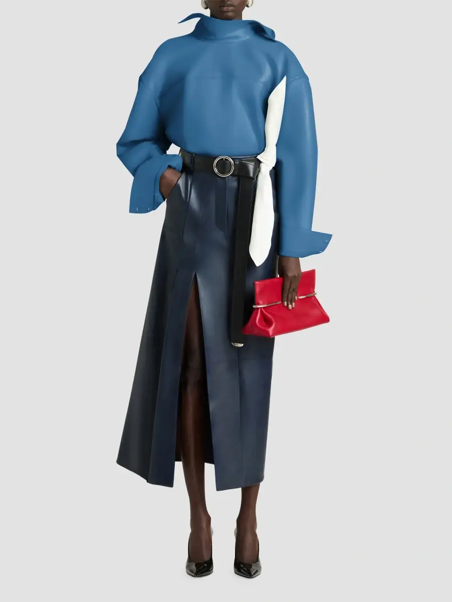 Givenchy Women's Back to Front Tie-up Shirt in Nappa Leather - Denim Blue | Thumbnail 2