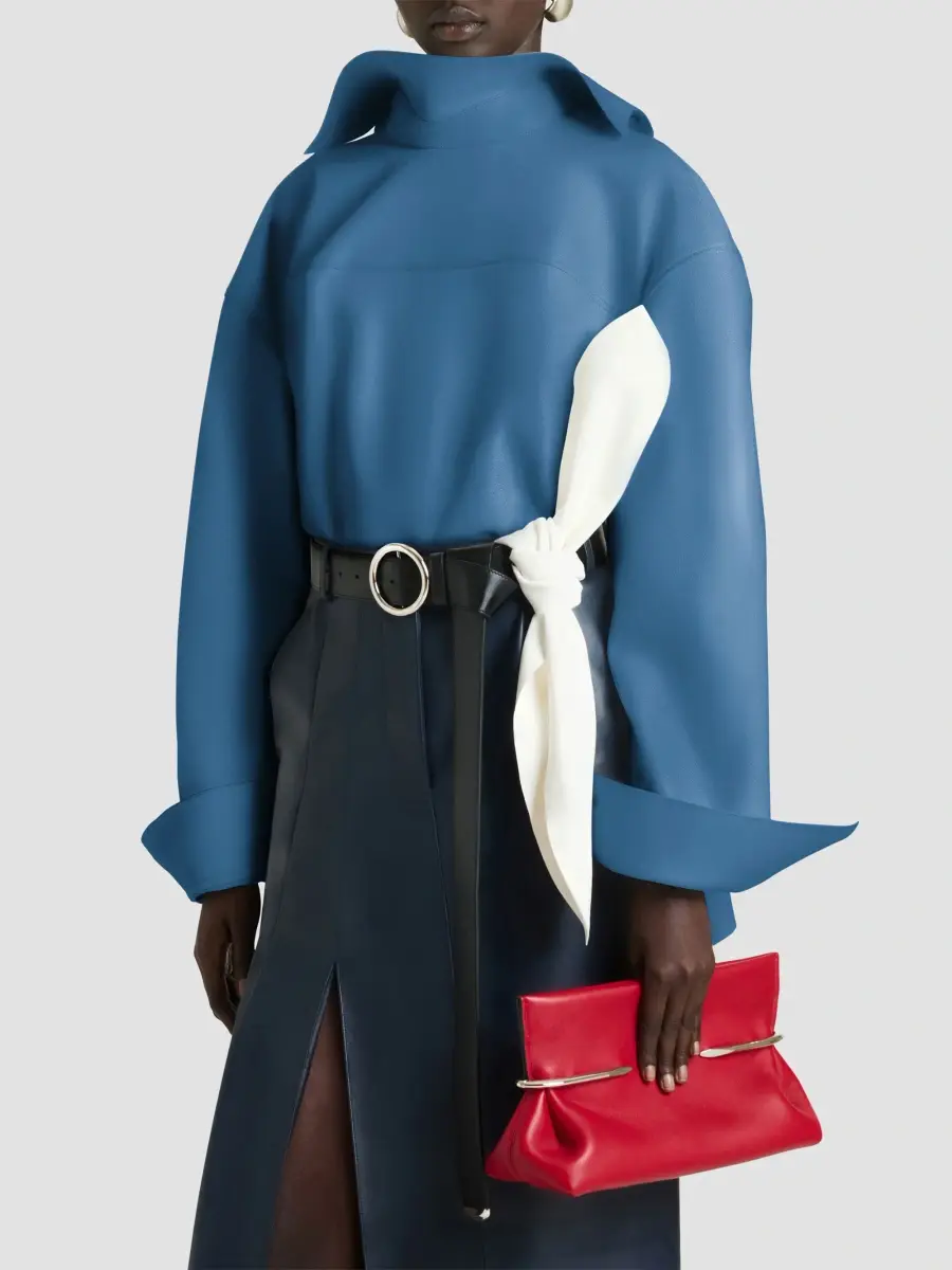 Givenchy Women's Back to Front Tie-up Shirt in Nappa Leather - Denim Blue | Thumbnail 3