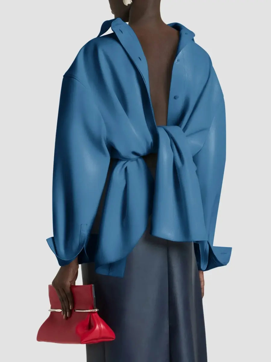 Givenchy Women's Back to Front Tie-up Shirt in Nappa Leather - Denim Blue | Thumbnail 4