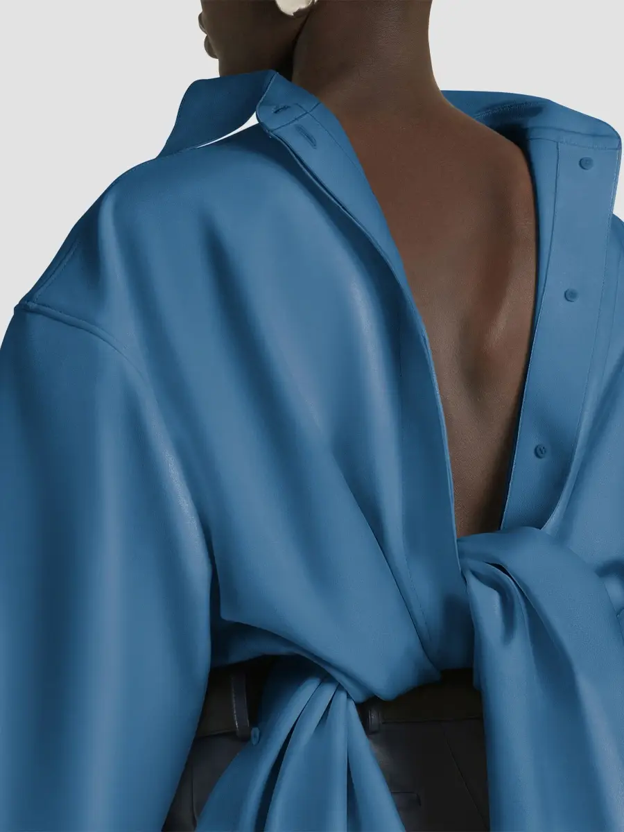 Givenchy Women's Back to Front Tie-up Shirt in Nappa Leather - Denim Blue | Thumbnail 5