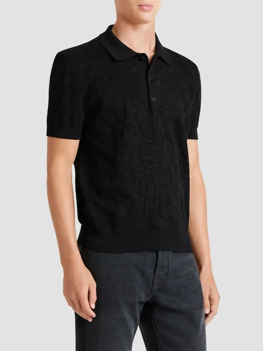 Givenchy Men's Polo Shirt in Leopard-Effect Cotton Mesh | Thumbnail 4