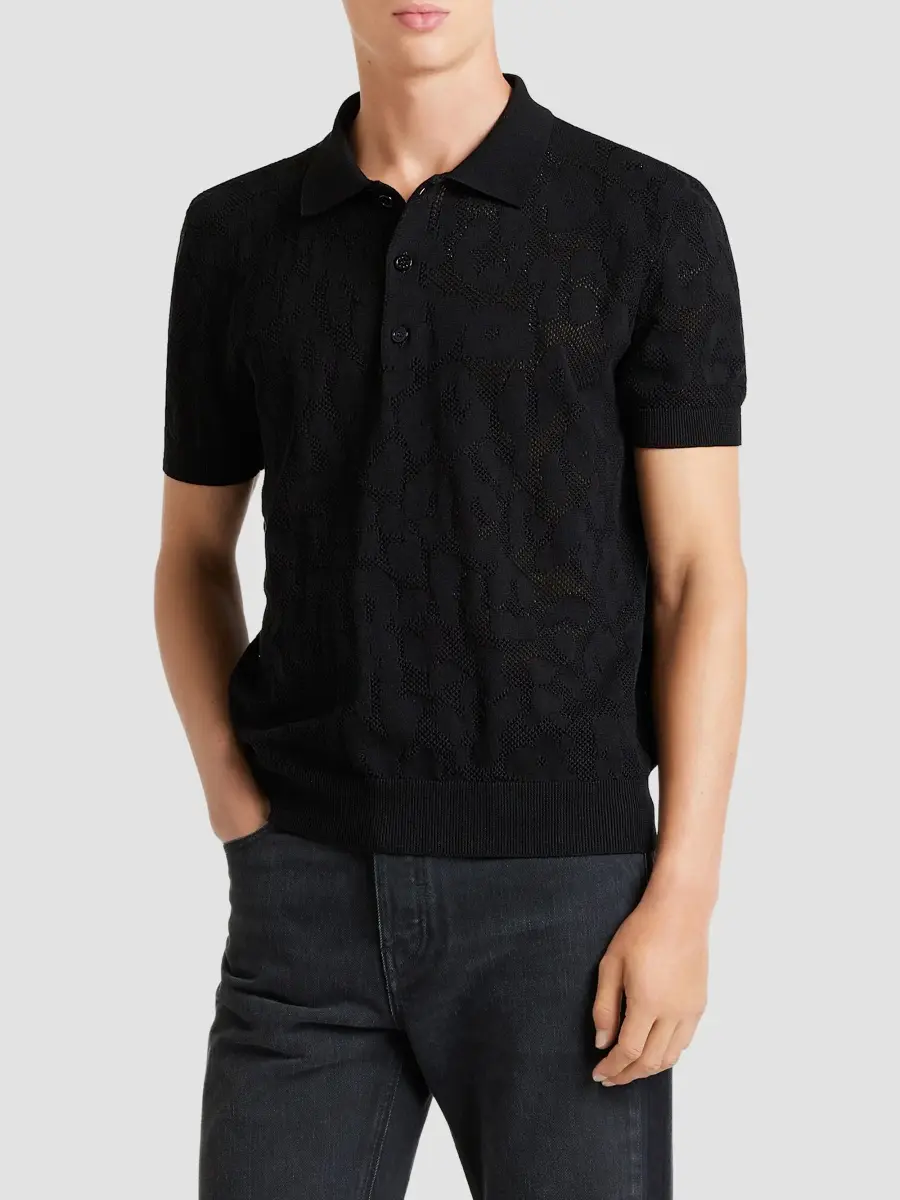 Givenchy Men's Polo Shirt in Leopard-Effect Cotton Mesh | Thumbnail 5