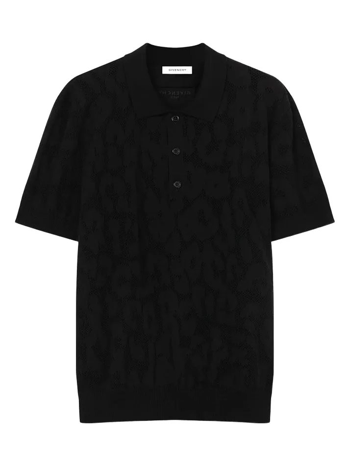 Givenchy Men's Polo Shirt in Leopard-Effect Cotton Mesh