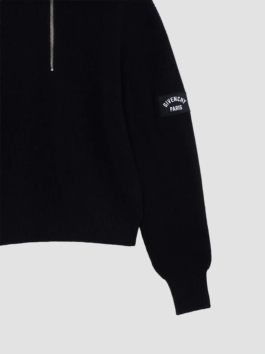 Givenchy Men's Zipped Sweater in Cotton and Wool - Black | Thumbnail 4 Givenchy Men's Zipped Sweater in Cotton and Wool - Black | Thumbnail 4