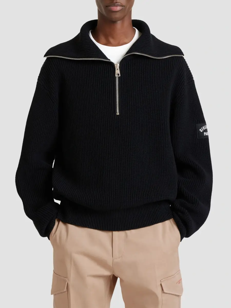 Givenchy Men's Zipped Sweater in Cotton and Wool - Black | Thumbnail 5 Givenchy Men's Zipped Sweater in Cotton and Wool - Black | Thumbnail 5