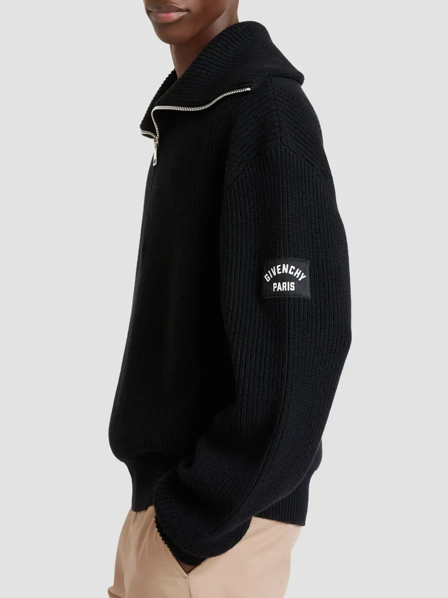 Givenchy Men's Zipped Sweater in Cotton and Wool - Black | Thumbnail 6 Givenchy Men's Zipped Sweater in Cotton and Wool - Black | Thumbnail 6