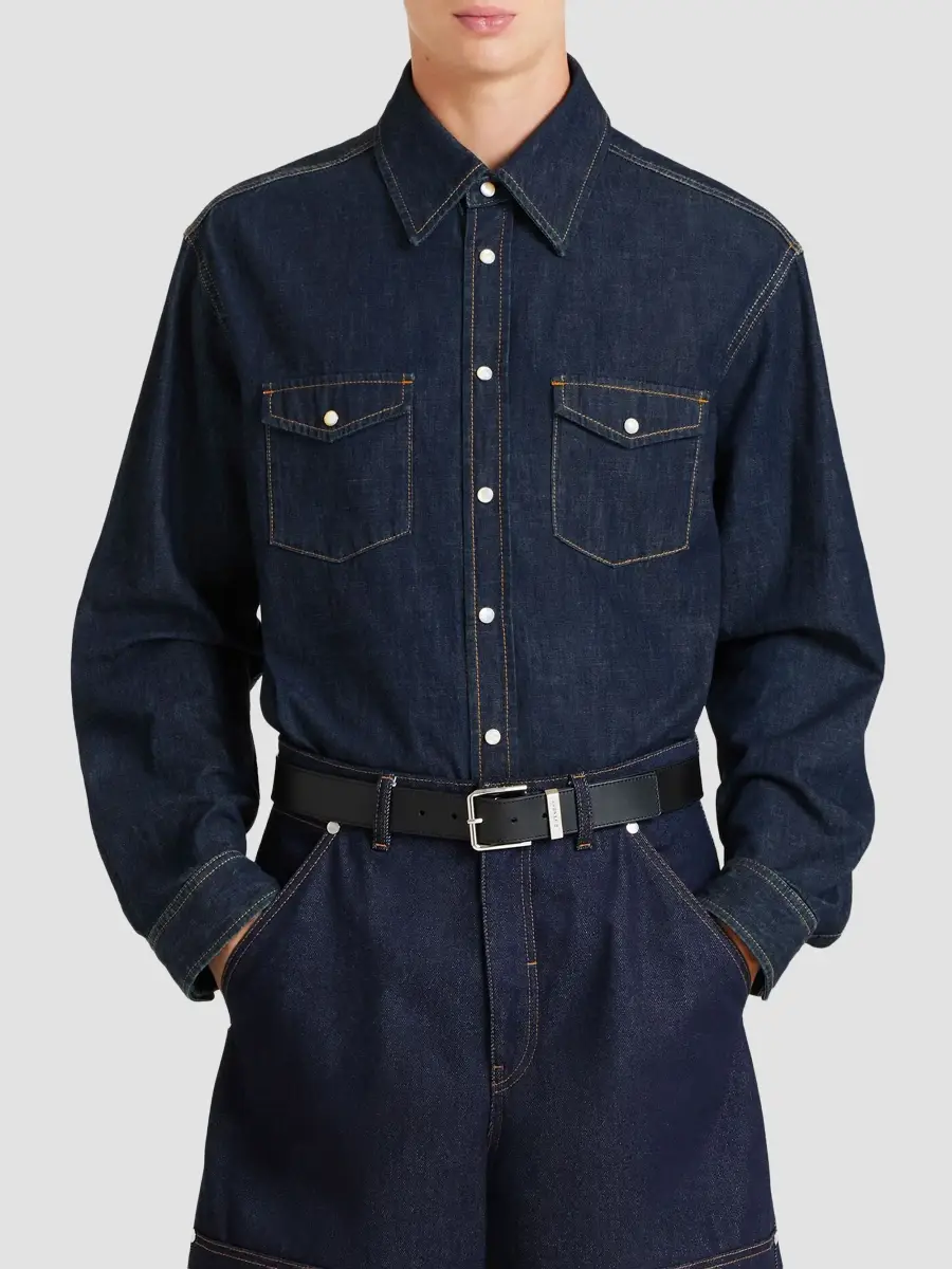 Givenchy Men's Western Shirt in Denim - Grey Blue | Thumbnail 4