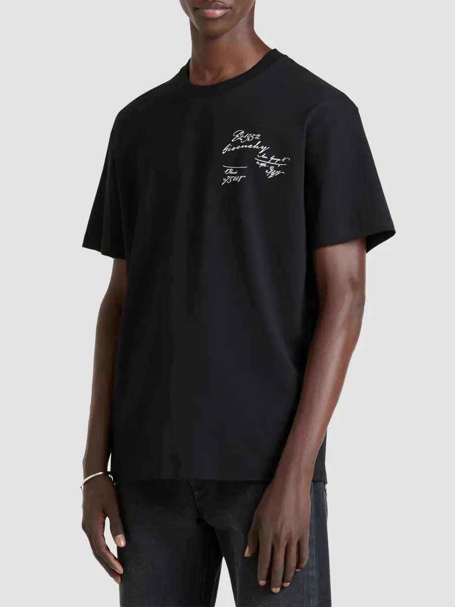 Givenchy Men's T-Shirt in Cotton with Scripty Print - Black | Thumbnail 7 Givenchy Men's T-Shirt in Cotton with Scripty Print - Black | Thumbnail 7