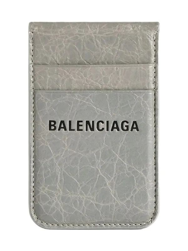Balenciaga Men's Shopper Phone Magnet Card Holder with Stand - Grey