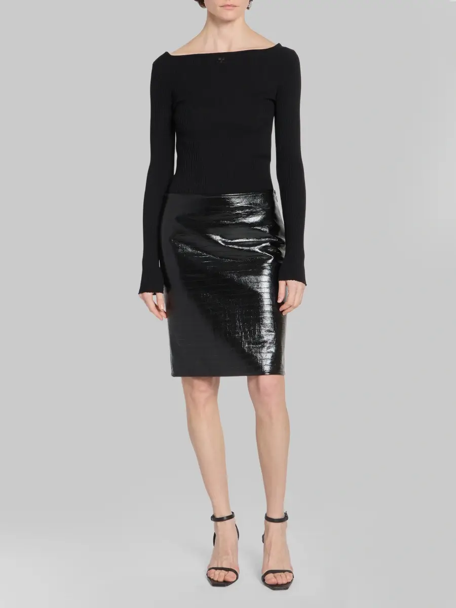 Courrèges Women's Crocodile-Embossed Vinyl Knee-Length Skirt | Thumbnail 2