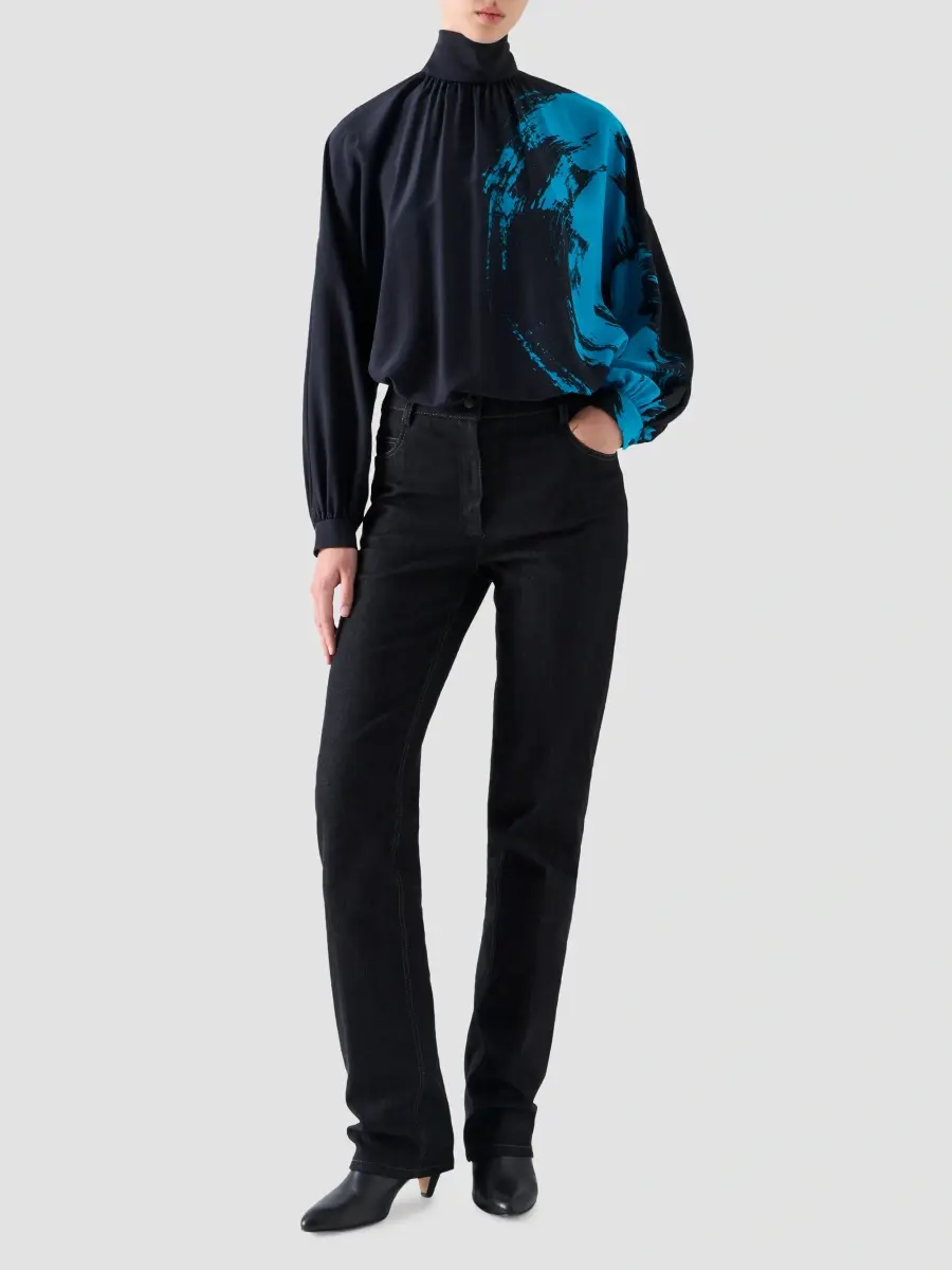 Akris punto Women's Galaxy-Print Silk Crepe De Chine Blouse | Thumbnail 2 Akris punto Women's Galaxy-Print Silk Crepe De Chine Blouse | Thumbnail 2