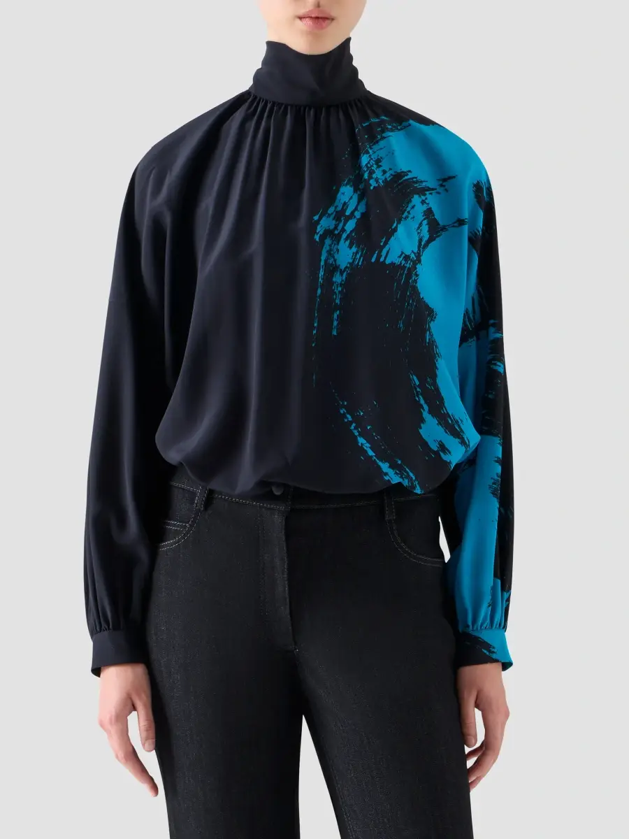 Akris punto Women's Galaxy-Print Silk Crepe De Chine Blouse | Thumbnail 4 Akris punto Women's Galaxy-Print Silk Crepe De Chine Blouse | Thumbnail 4