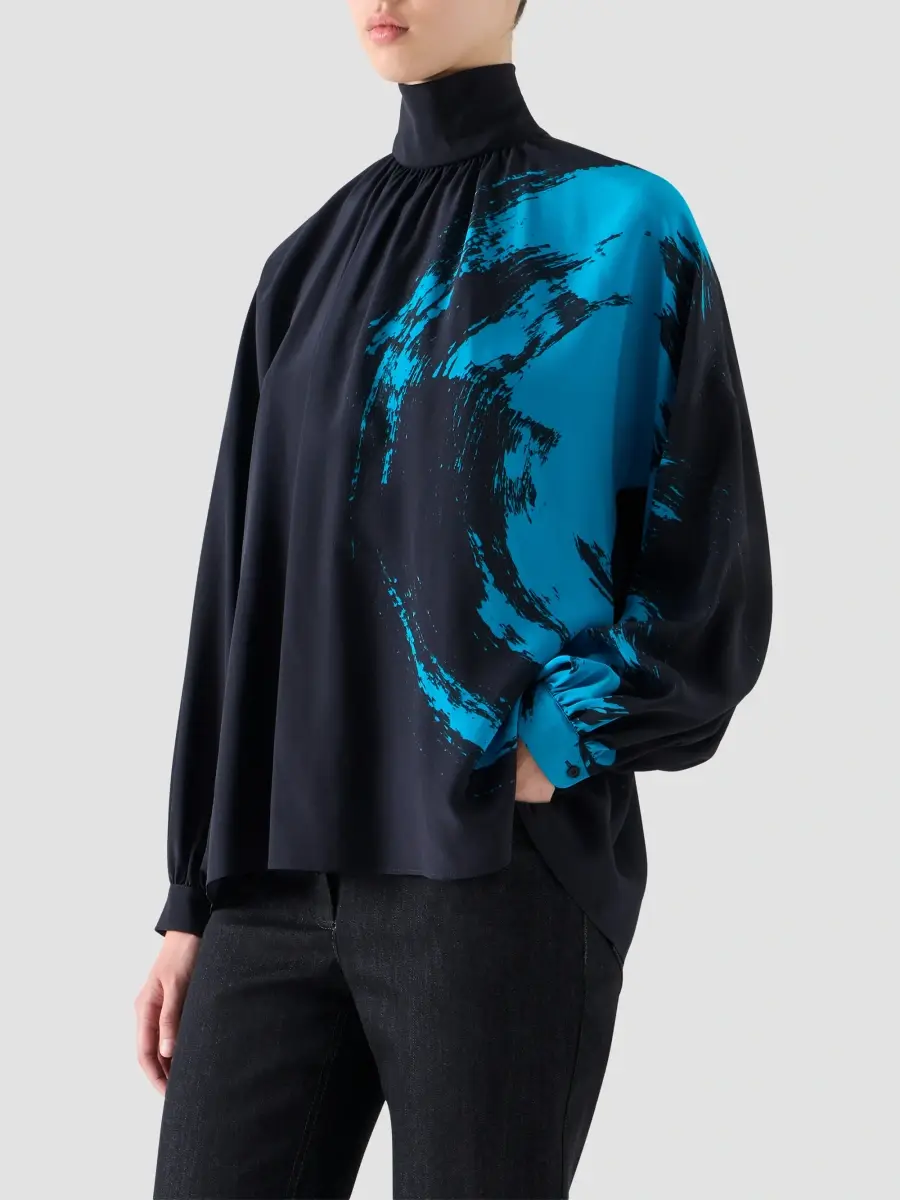 Akris punto Women's Galaxy-Print Silk Crepe De Chine Blouse | Thumbnail 6 Akris punto Women's Galaxy-Print Silk Crepe De Chine Blouse | Thumbnail 6