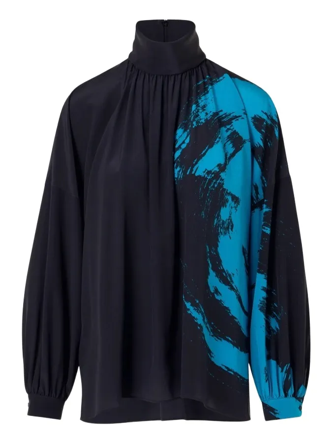 Akris punto Women's Galaxy-Print Silk Crepe De Chine Blouse