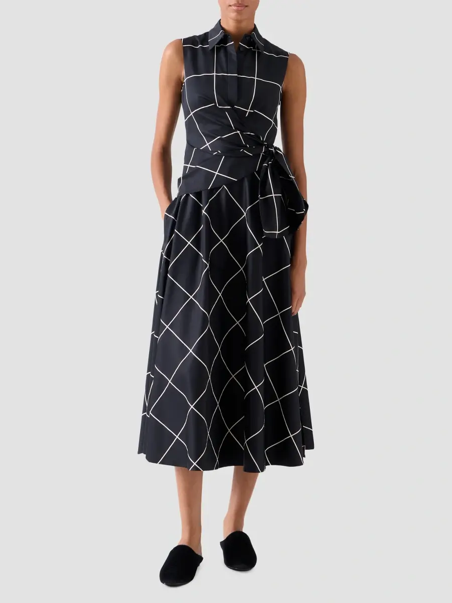 Akris punto Women's Window Check Cotton Satin Wrap Midi Dress | Thumbnail 2 Akris punto Women's Window Check Cotton Satin Wrap Midi Dress | Thumbnail 2
