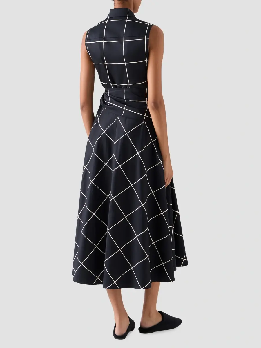 Akris punto Women's Window Check Cotton Satin Wrap Midi Dress | Thumbnail 3 Akris punto Women's Window Check Cotton Satin Wrap Midi Dress | Thumbnail 3