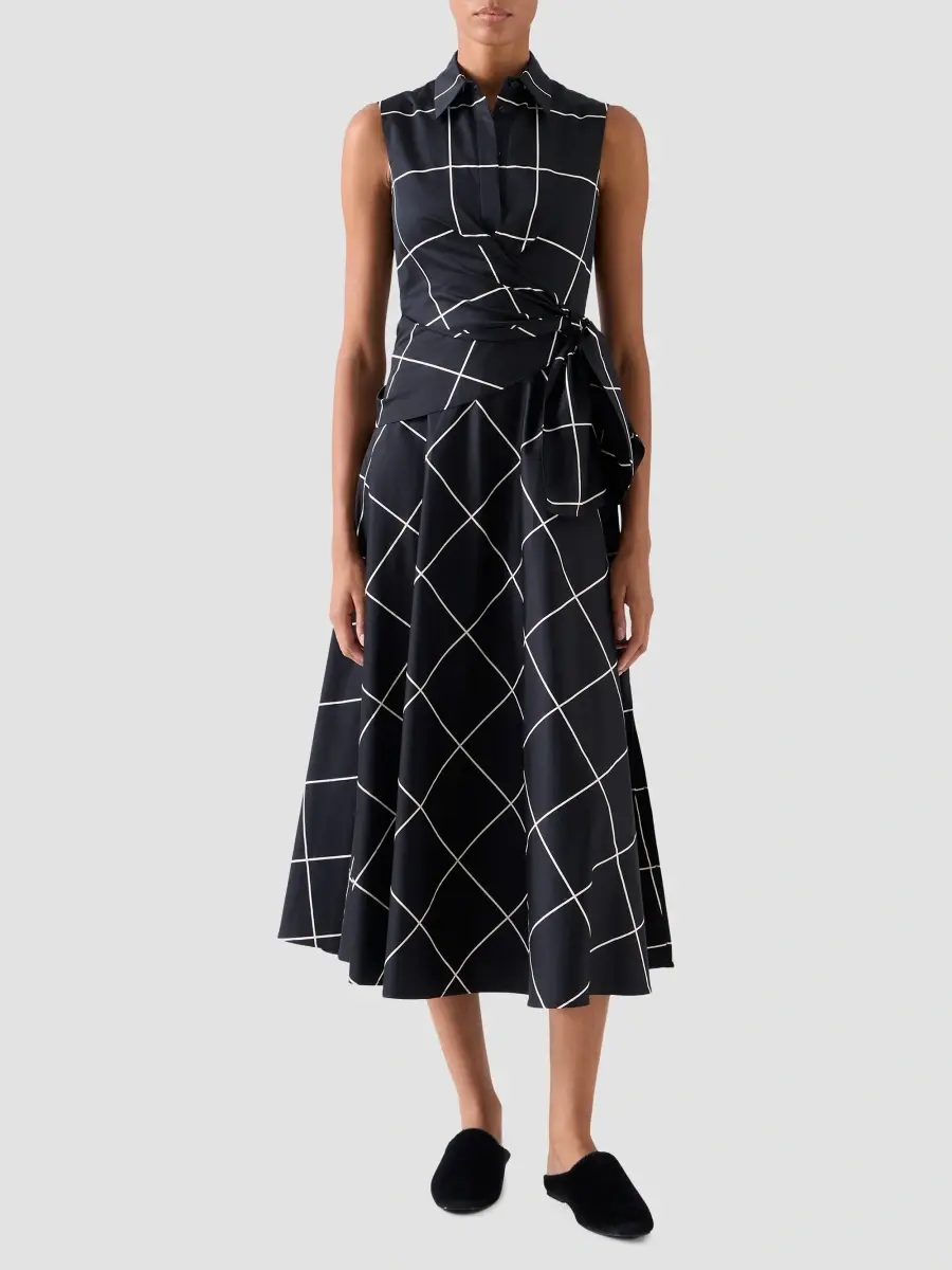 Akris punto Women's Window Check Cotton Satin Wrap Midi Dress | Thumbnail 4 Akris punto Women's Window Check Cotton Satin Wrap Midi Dress | Thumbnail 4