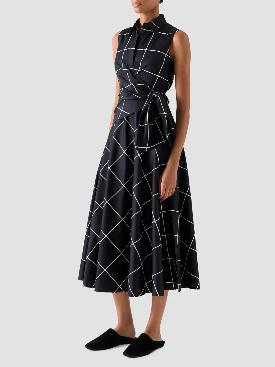 Akris punto Women's Window Check Cotton Satin Wrap Midi Dress | Thumbnail 6 Akris punto Women's Window Check Cotton Satin Wrap Midi Dress | Thumbnail 6