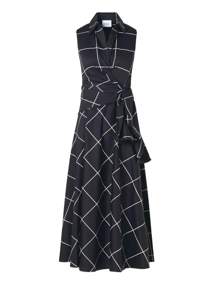 Akris punto Women's Window Check Cotton Satin Wrap Midi Dress