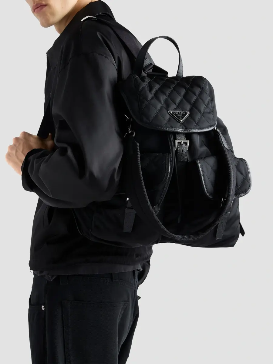 Prada Men's Re-Nylon and Leather Backpack - Black | Thumbnail 3