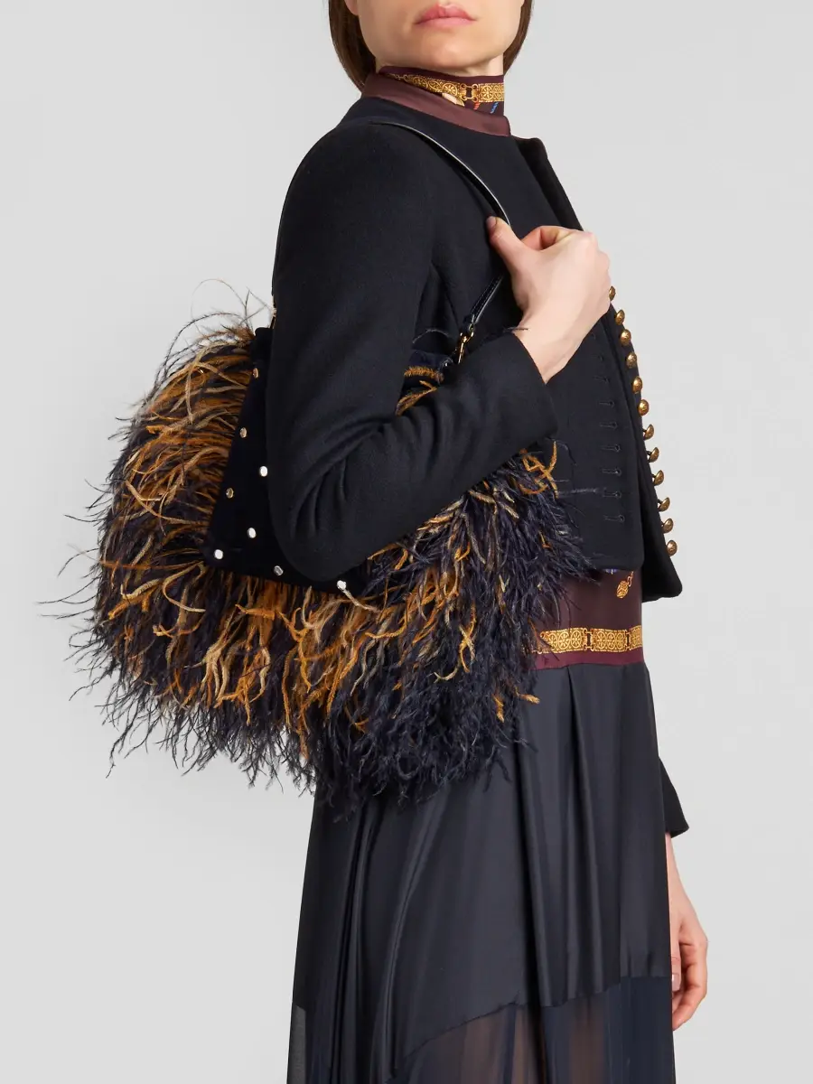 Etro Women's Kalispera Small Feather-Trim Suede Shoulder Bag | Thumbnail 3 Etro Women's Kalispera Small Feather-Trim Suede Shoulder Bag | Thumbnail 3
