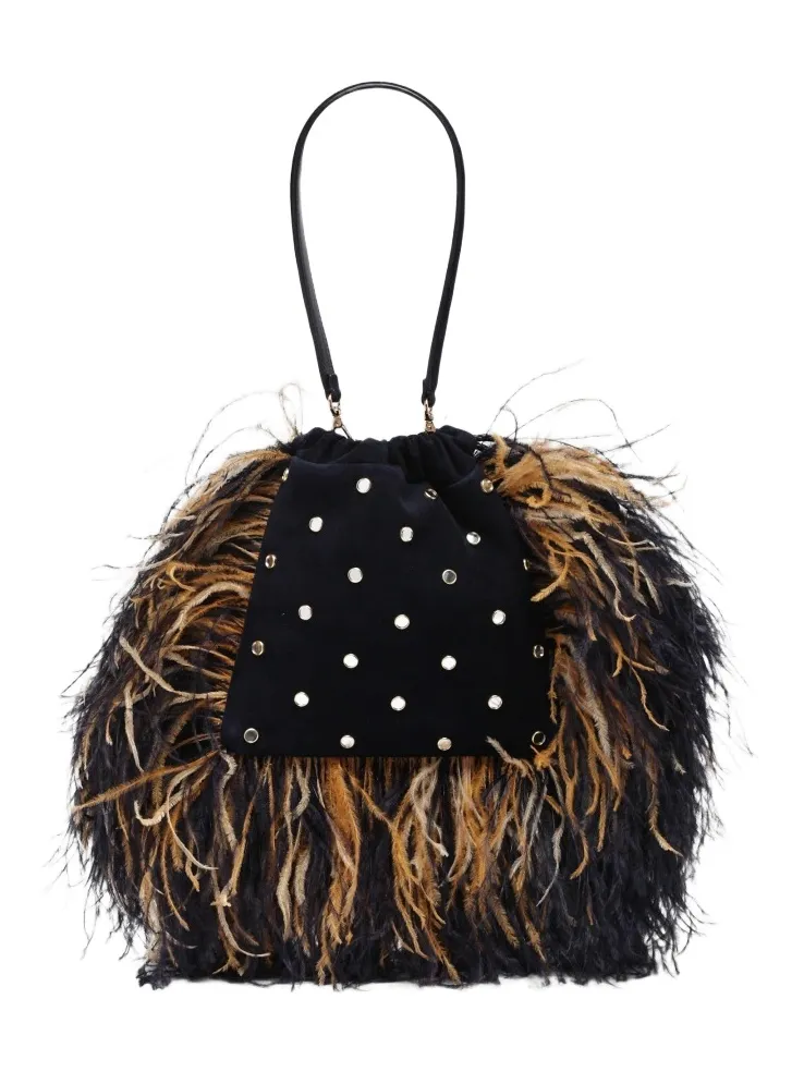 Women's Kalispera Small Feather-Trim Suede Shoulder Bag Women's Kalispera Small Feather-Trim Suede Shoulder Bag