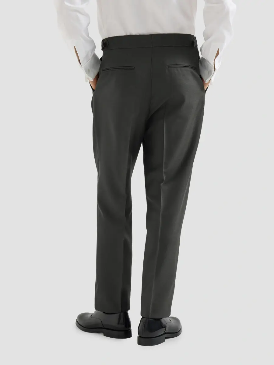 Brunello Cucinelli Men's Silk Double-Pleated Tuxedo Trousers with Tabbed Waistband - Sand | Thumbnail 4 Brunello Cucinelli Men's Silk Double-Pleated Tuxedo Trousers with Tabbed Waistband - Sand | Thumbnail 4