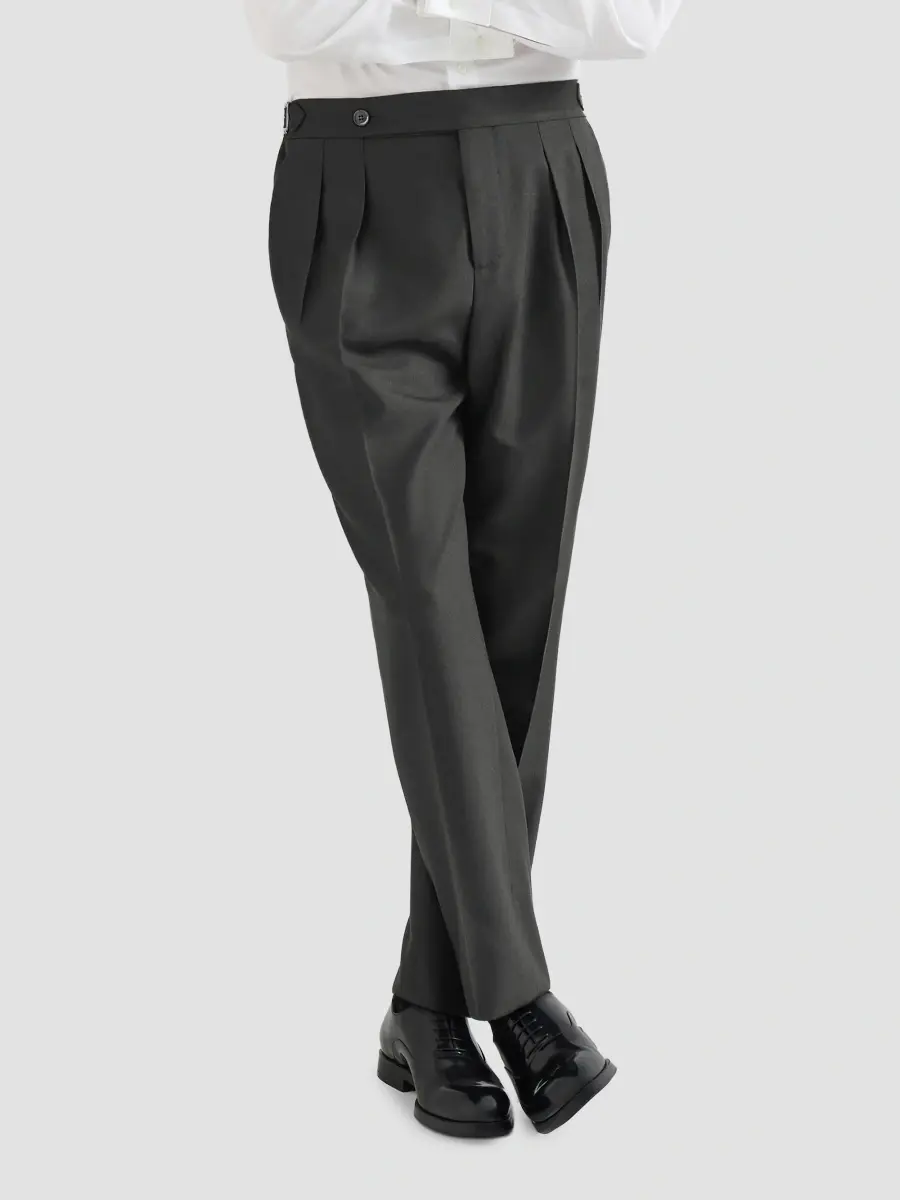 Brunello Cucinelli Men's Silk Double-Pleated Tuxedo Trousers with Tabbed Waistband - Sand | Thumbnail 6 Brunello Cucinelli Men's Silk Double-Pleated Tuxedo Trousers with Tabbed Waistband - Sand | Thumbnail 6