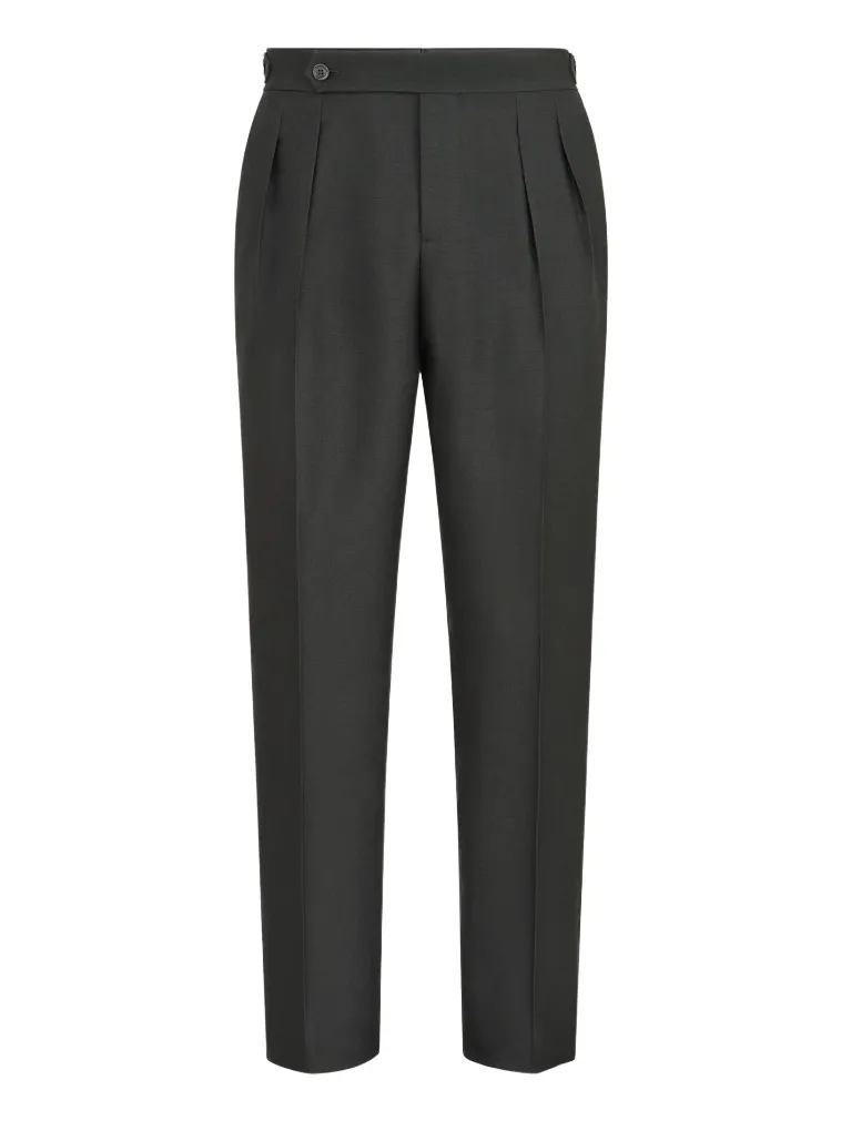 Brunello Cucinelli Men's Silk Double-Pleated Tuxedo Trousers with Tabbed Waistband - Sand