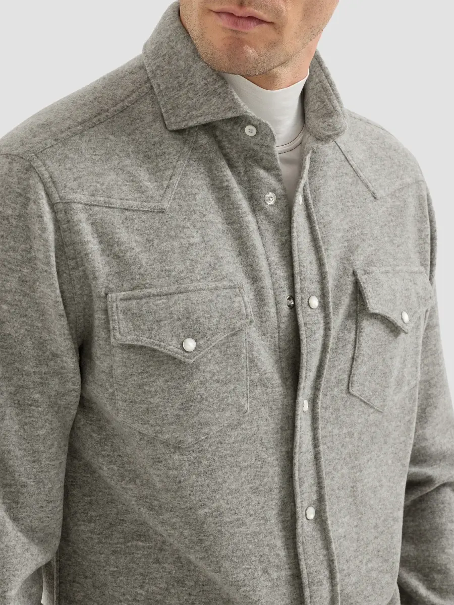 Brunello Cucinelli Men's Techno Cashmere and Cotton Western Shirt | Thumbnail 5 Brunello Cucinelli Men's Techno Cashmere and Cotton Western Shirt | Thumbnail 5