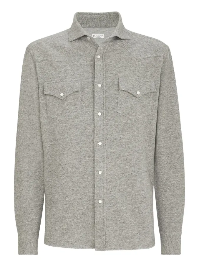 Brunello Cucinelli Men's Techno Cashmere and Cotton Western Shirt