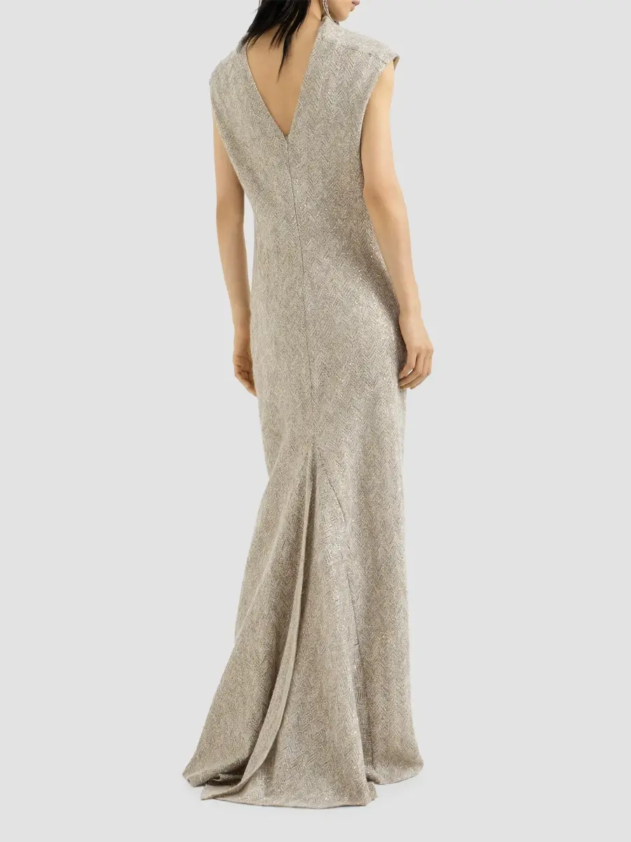 Brunello Cucinelli Women's Dazzling Chevron Embroidery Dress in Sparkling Mohair and Wool - Rope | Thumbnail 3 Brunello Cucinelli Women's Dazzling Chevron Embroidery Dress in Sparkling Mohair and Wool - Rope | Thumbnail 3