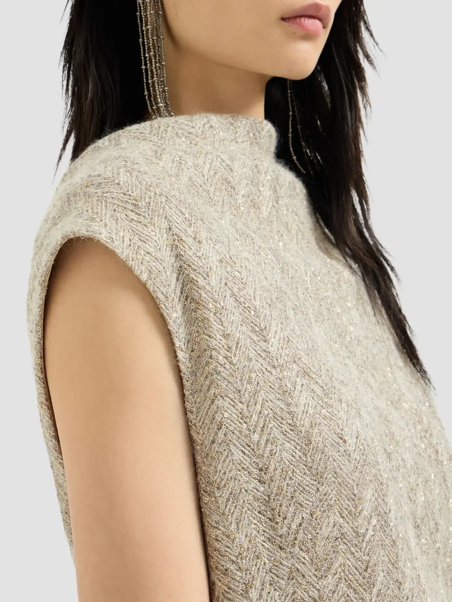 Brunello Cucinelli Women's Dazzling Chevron Embroidery Dress in Sparkling Mohair and Wool - Rope | Thumbnail 5 Brunello Cucinelli Women's Dazzling Chevron Embroidery Dress in Sparkling Mohair and Wool - Rope | Thumbnail 5