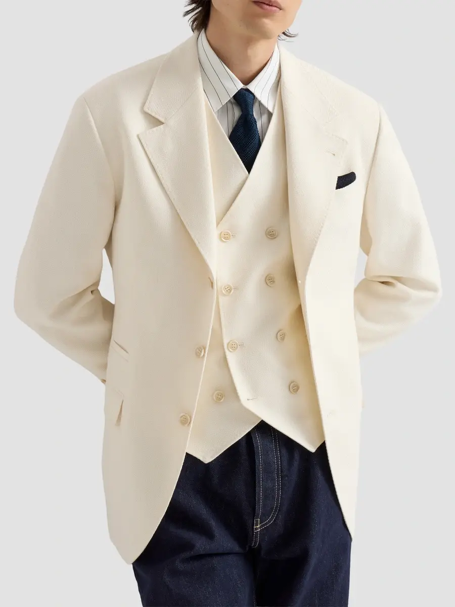 Brunello Cucinelli Men's Virgin Wool and Cotton Chevron Tailor Blazer | Thumbnail 4 Brunello Cucinelli Men's Virgin Wool and Cotton Chevron Tailor Blazer | Thumbnail 4