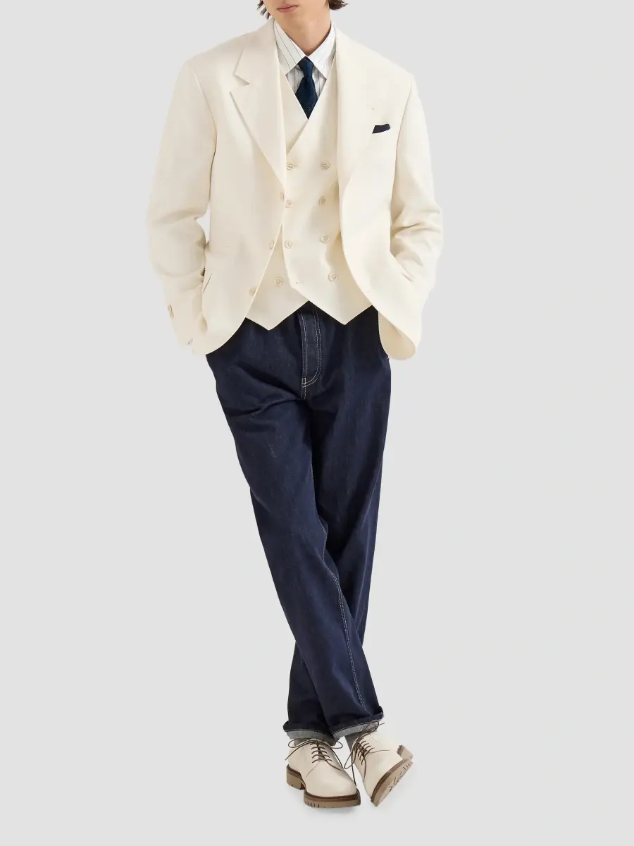 Brunello Cucinelli Men's Virgin Wool and Cotton Chevron Tailor Blazer | Thumbnail 6 Brunello Cucinelli Men's Virgin Wool and Cotton Chevron Tailor Blazer | Thumbnail 6