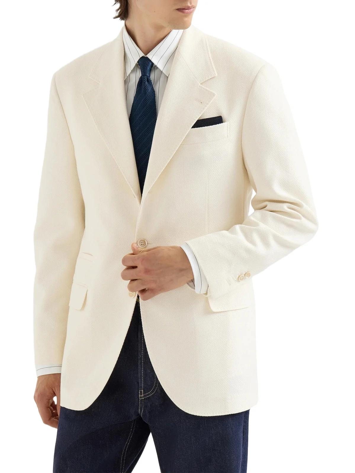 Brunello Cucinelli Men's Virgin Wool and Cotton Chevron Tailor Blazer
