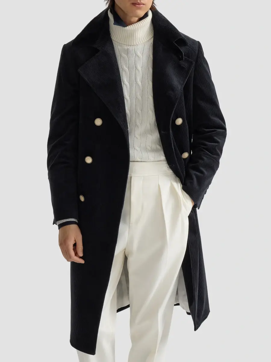 Brunello Cucinelli Men's Comfort Cotton and Cashmere Corduroy One and A Half Breasted Coat | Thumbnail 4 Brunello Cucinelli Men's Comfort Cotton and Cashmere Corduroy One and A Half Breasted Coat | Thumbnail 4
