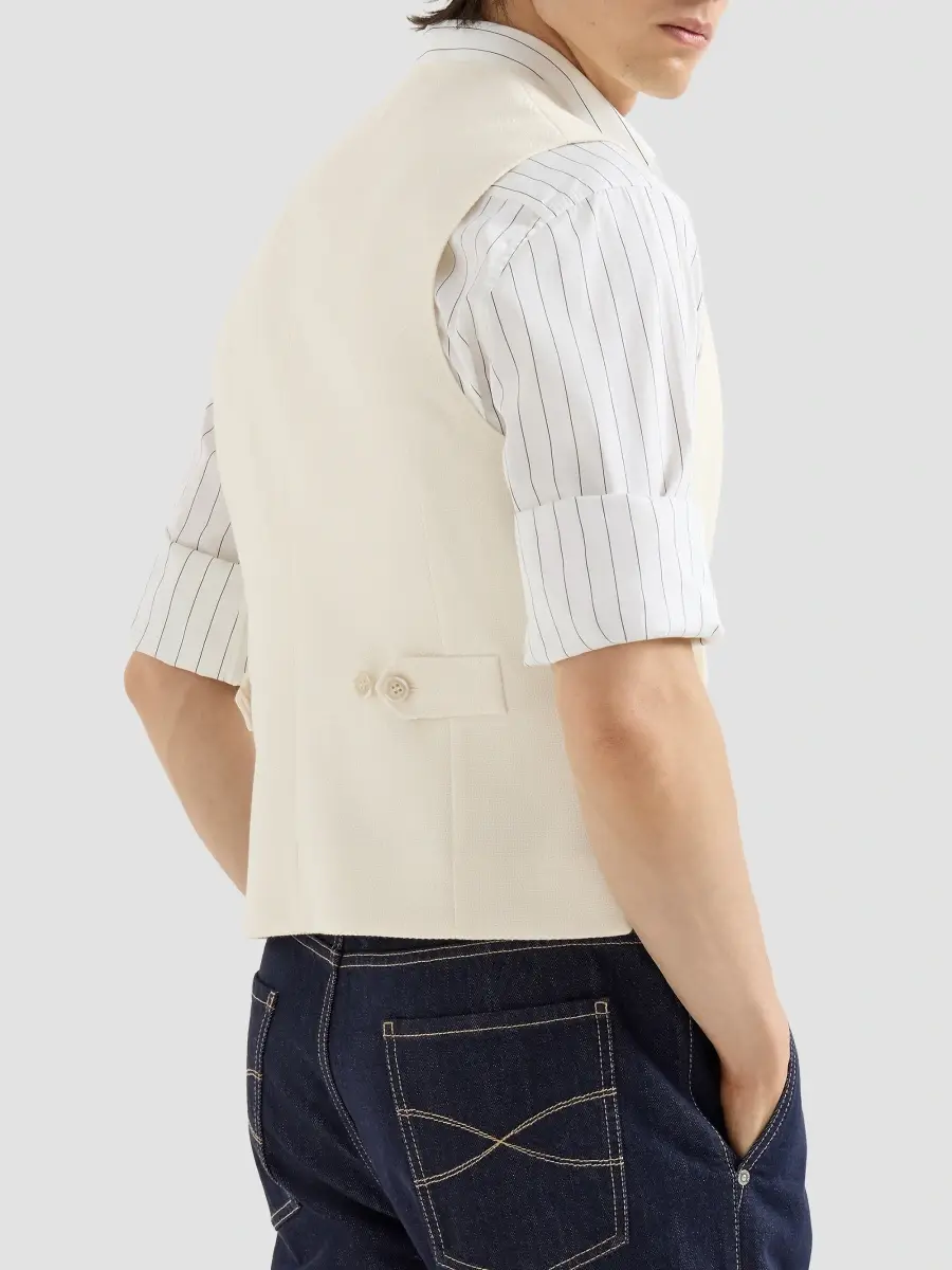 Brunello Cucinelli Men's Virgin Wool and Cotton Chevron One And A Half Breasted Waistcoat | Thumbnail 4 Brunello Cucinelli Men's Virgin Wool and Cotton Chevron One And A Half Breasted Waistcoat | Thumbnail 4