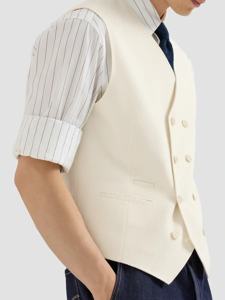 Brunello Cucinelli Men's Virgin Wool and Cotton Chevron One And A Half Breasted Waistcoat | Thumbnail 5 Brunello Cucinelli Men's Virgin Wool and Cotton Chevron One And A Half Breasted Waistcoat | Thumbnail 5