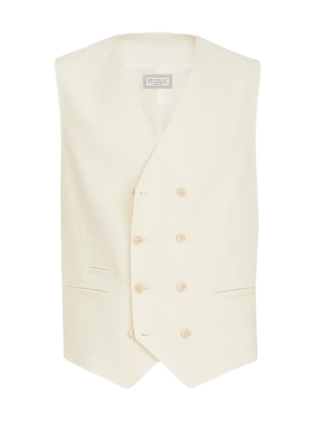 Brunello Cucinelli Men's Virgin Wool and Cotton Chevron One And A Half Breasted Waistcoat
